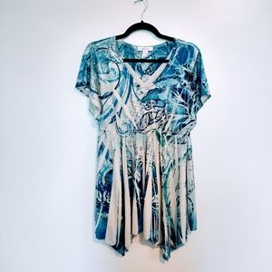 Style & Co y2k blue tie dye short sleeve top babydoll style size xs with a lot o